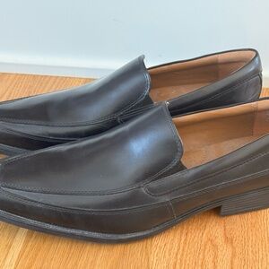 Clarks Black Leather Slip-On Loafers